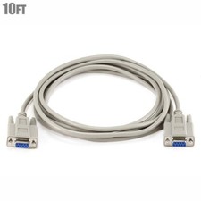 10FT Null Modem Cable Serial RS 232 DB9 DB 9 Female to Female F/F PC DTE DCE