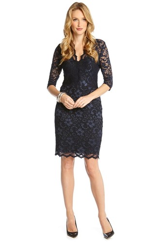 Karen Kane Scalloped Lace V-Neck Dress 