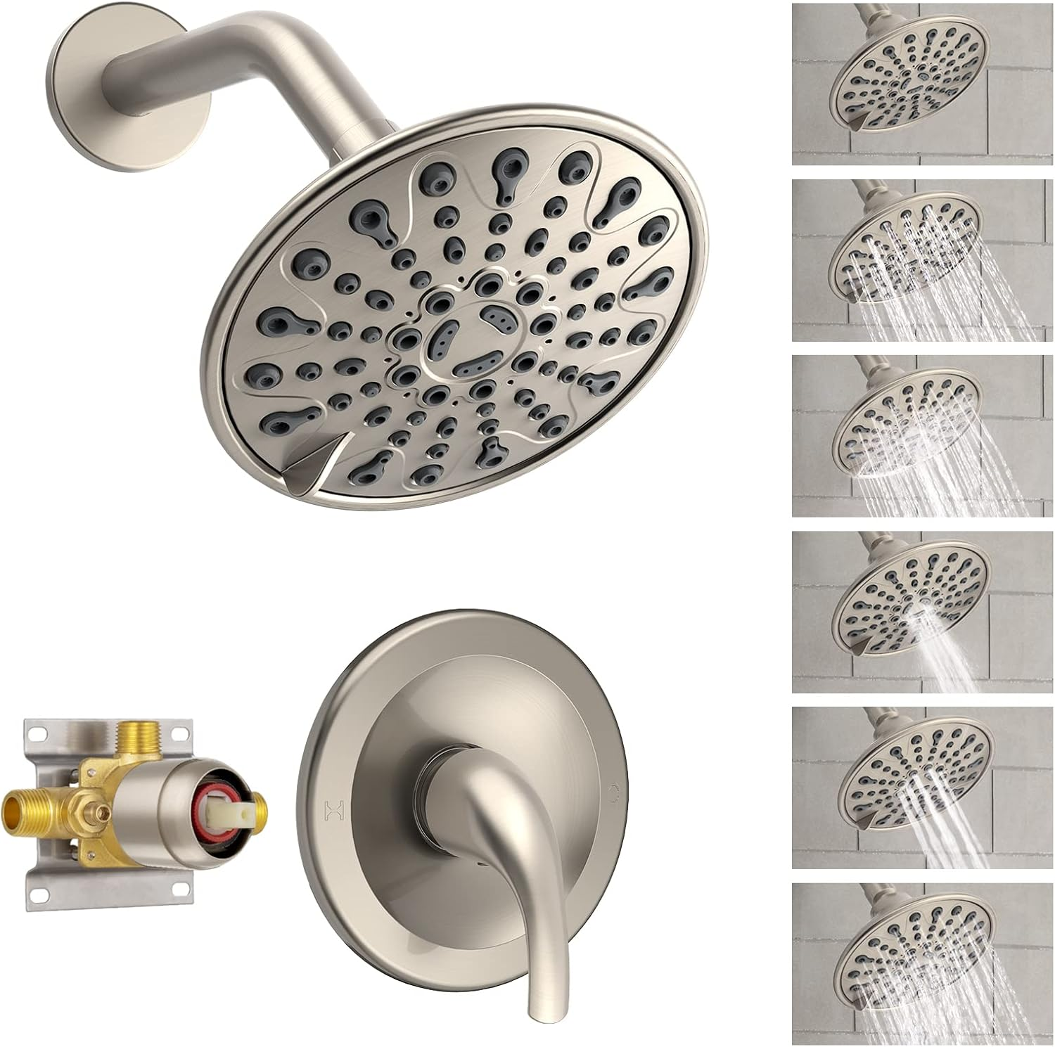 Brushed Nickel Shower Faucet Set,  Shower Fixtures with 6 Inch Rainfall Shower H