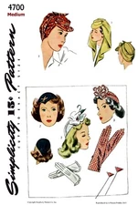 4700 Simplicity Turban Hat & Gloves Pattern 40's Medium