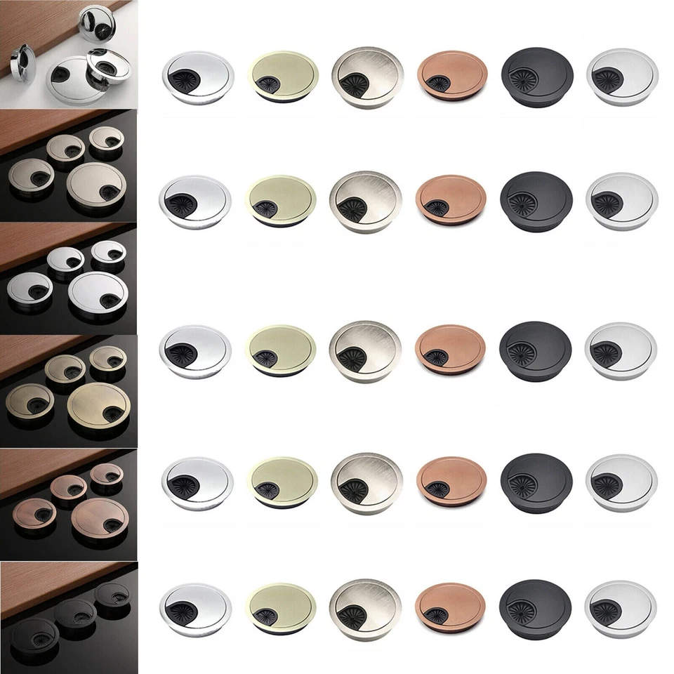 Round Cable Hole Cover Zinc Alloy PC Desk Table Wire Computer Grommet Port Box - Image 3 of 4