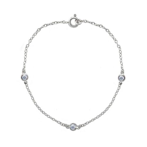 Dainty Cubic Zirconia Station Chain Bracelet in Sterling Silver, 7 Inches - Picture 1 of 3