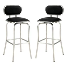Home Square 39" Steel and Faux Leather Swivel Bar Stool in Black - Set of 2