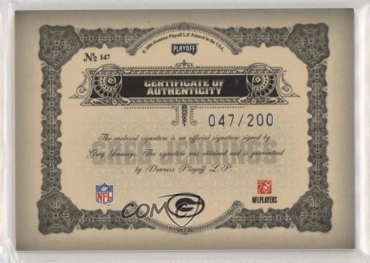 2006 Playoff National Treasures Signatures /200 Greg Jennings Rookie Auto RC - Image 2 of 2