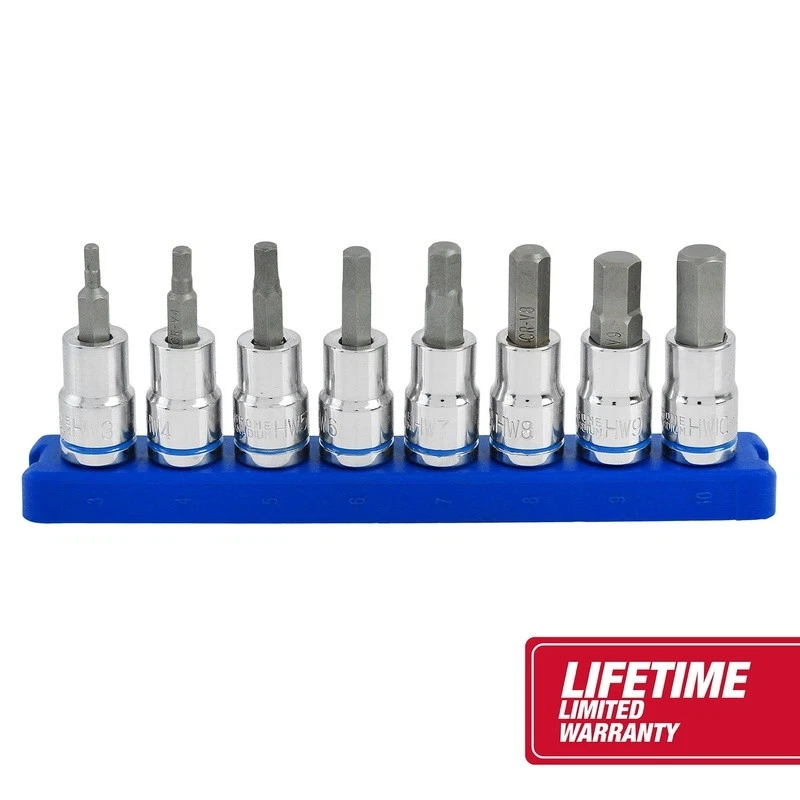 9-Piece 3/8 Inch Drive Metric Hex Socket Set Cr-V Steel Durable W/ Rail New - Image 3 of 4