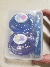 Rearz Lil' Monsters Pacifier Set 2 Pck Silicone With Clip Strap Blue/Purple NEW