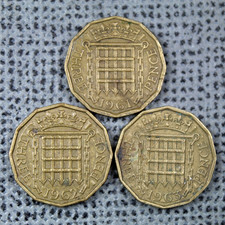 Threepence 1961 1962 1963 Small Job Lot Date Run Elizabeth II Nickel Brass &oslash;22mm
