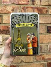 Tin Vintage Retro Style French Paris Eiffel Tower Metro Old Biscuit Tin Empty