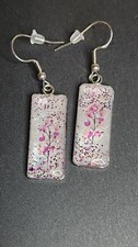 Handmade Resin 10mm x 25mm Stainless Steel Earrings - Pink Flowers