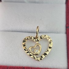 Heart Pendant with Small Heart 14k Gold Cubic Zirconia