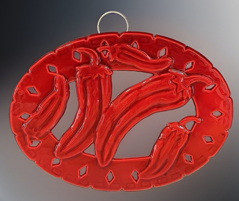 Cast Iron Trivet Red Chili Peppers 8 inch Wall Hanging Decorative ODI 2009