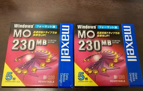 MO Disc maxell For Data 230MB 3.5 in windows Format set of 10 Sealed Japan