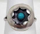Vintage Native American Sterling Silver 925 Round Turquoise Shadowbox Ring Sz: 6