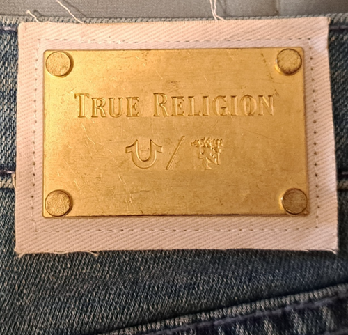 True Religion X Manchester United Fey Modern Flare Jeans Sz 27 Gold Accents NWT - Picture 10 of 21