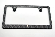 Tesla Logo Stainless Steel License Plate Frame CarbonFiberPattern Laser Engraved