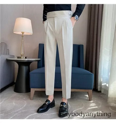Men's Retro Gurkha Pants High Waist Business Suit Pants Casual Pleated Trousers - Picture 19 of 19