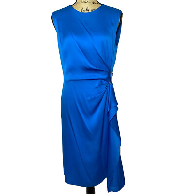 DVF Silk Dress Blue Faux Wrap Sleeveless Cocktail