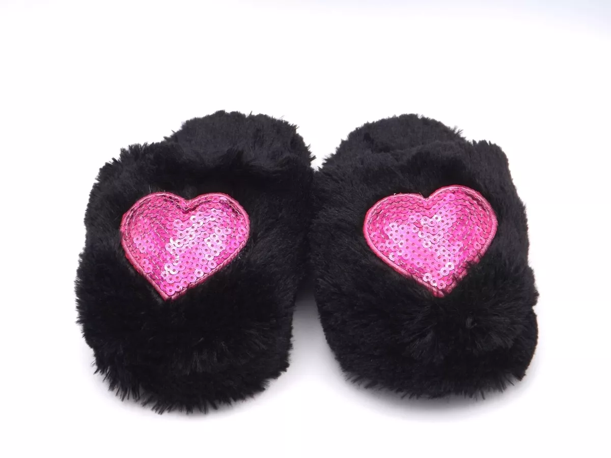 Girls Heart Faux Fur Slippers