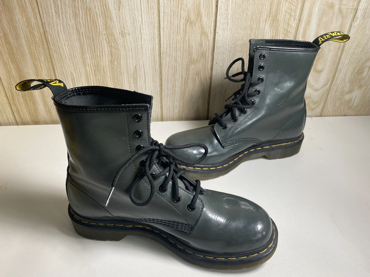 DR. MARTENS WOMEN'S 1460 8 EYE GRAY LEATHER SMOOTH BOOTS SZ 8