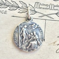Medalla San Peregrino Laziosi/Virgen María - Réplica antigua de plata de ley