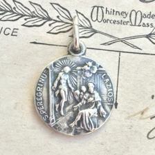 St Peregrine Laziosi / Virgin Mary Medal - Sterling Silver Antique Replica