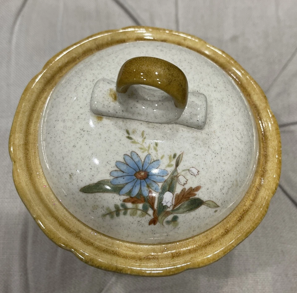 Plato de azúcar de gres vintage retirado Mikasa Blue Daisies Foto 2 de 4