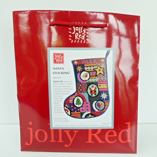 Jolly Red Santa Stocking Needlepoint Tapestry Kit SAN2530 Christmas Patchwork - Afbeelding 1 van 5