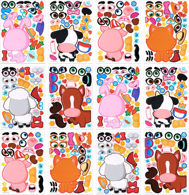 24 PCS 15.2 * 22.8cm Make-a-face Sticker Sheets für Kinder, machen Sie Ihre eige