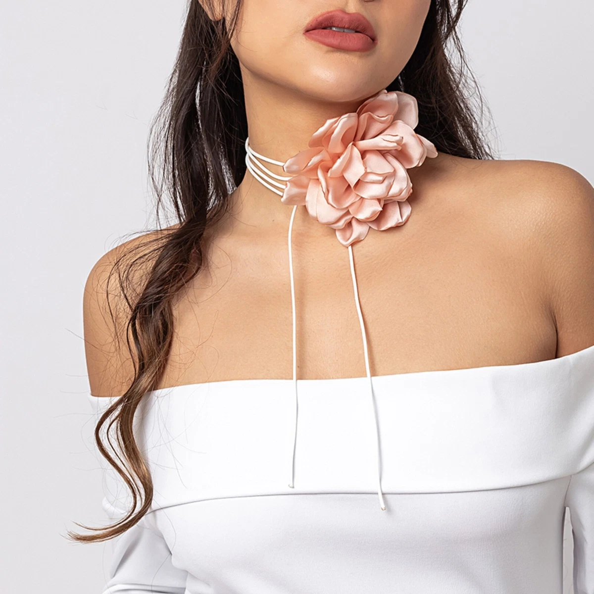 Rose Flower Choker Necklace, Flower Statement Chokers, Silk Rosette Necklace