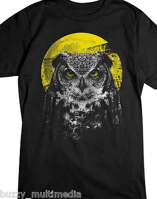 Night Owl Shirt, Bird Of Prey Shirt, Golden Moon & Piercing Eyes, Sm - 5X