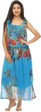 Women's Maxi Long Floral Print Blue Viscose Summer Sleeveless Dress L-48"