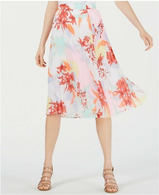 Bar Iii Floral-Print Pleated Skirt XL