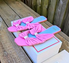 Frances Valentine Frenchie Bow Slide Sandals In Pink / Oyster Size 9 B