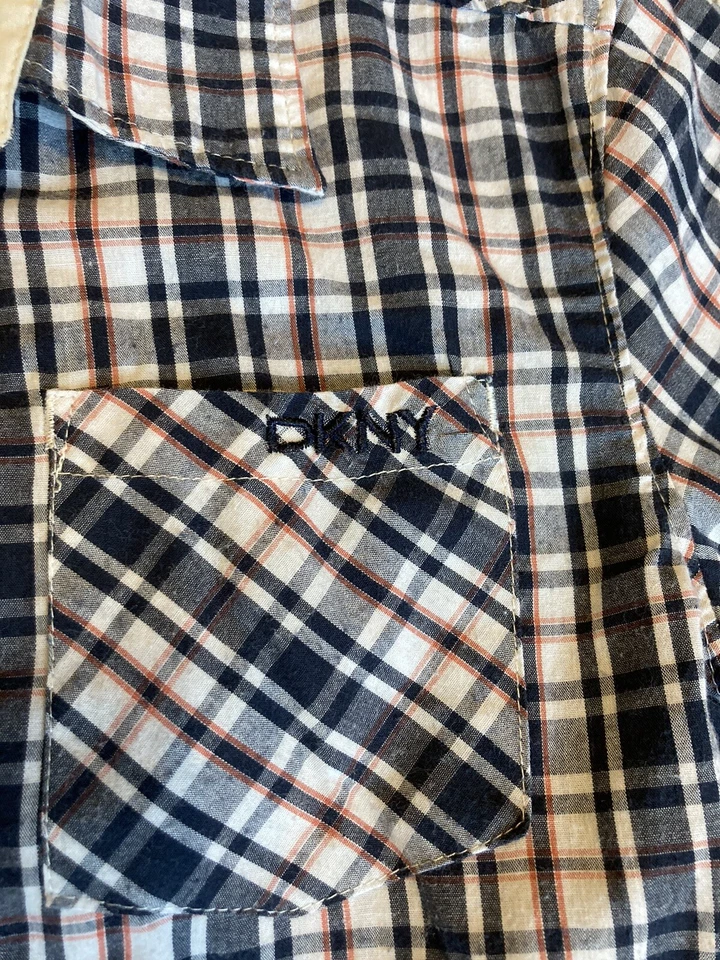 DKNY Boys' Blue Orange Long Sleeve Plaid Button Up Dress Shirt Size S 5-6 - Image 3 of 4
