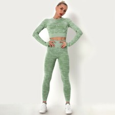Women Yogawear Tow Piece Set Camouflage Long Sleeve Sportswear Finger Ser