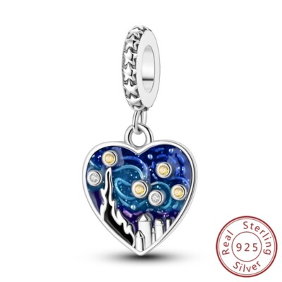 MULA Frauen 925 Sterling Silber Charm CZ Emaille Starlit Sky Dangle Für Armband