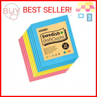 Swedish Dishcloths, 10 Pack Multicolor Kitchen Cloths, Absorbent Dish Towels