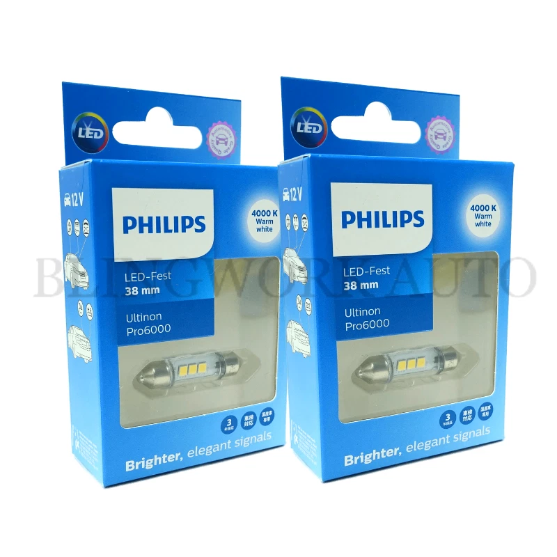 PAIR) PHILIPS 38mm Ultinon Pro6000 LED 4000K Warm White Interior