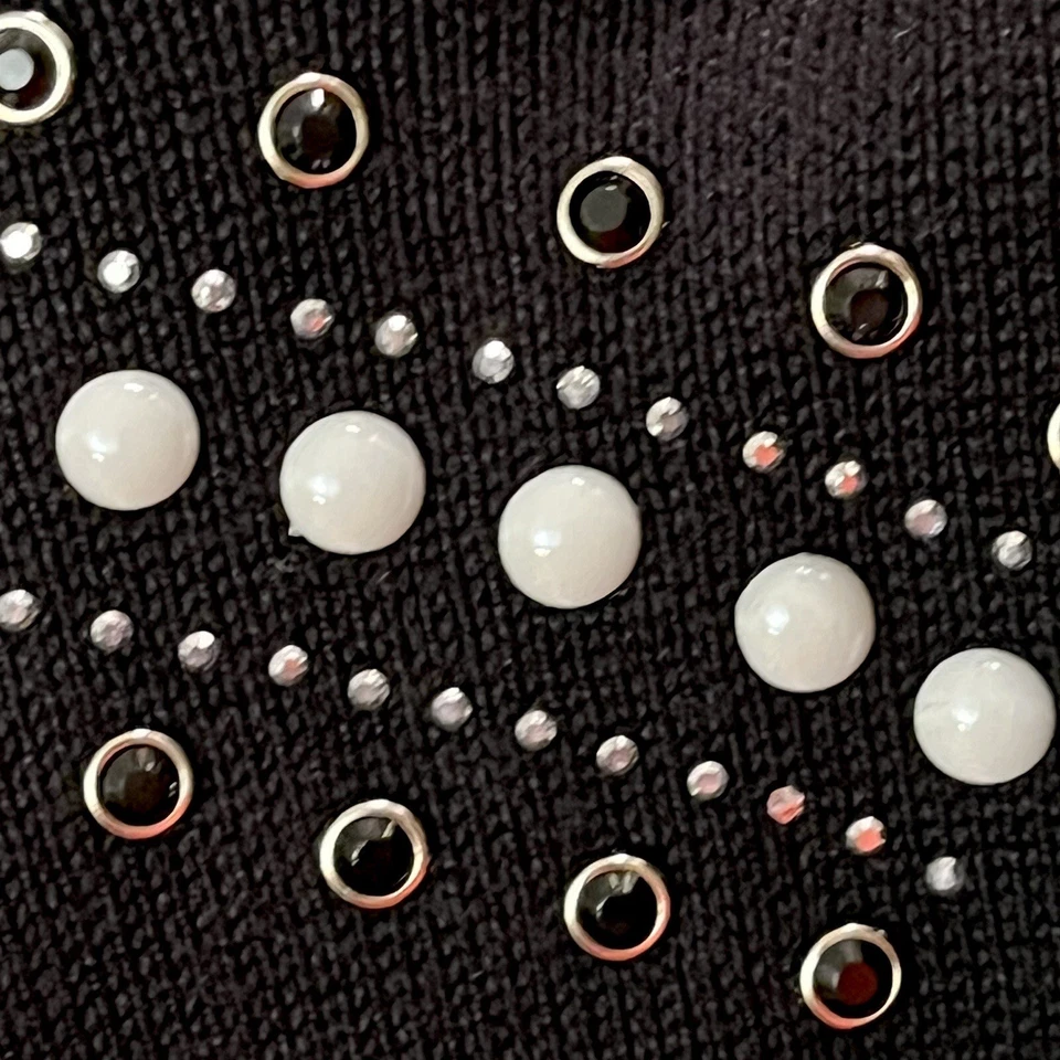 Suéter Top VENUS Para Mujer M Sexy Recortado Negro BOHO Cuentas Cuello Simulado Manga Larga Foto 3 de 4