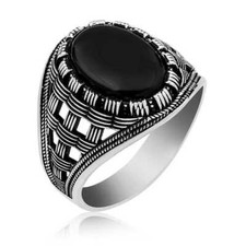 Herrenring aus 925 Sterlingsilber &mit ovalem Onyx Ring Massiver Siegelring NEU