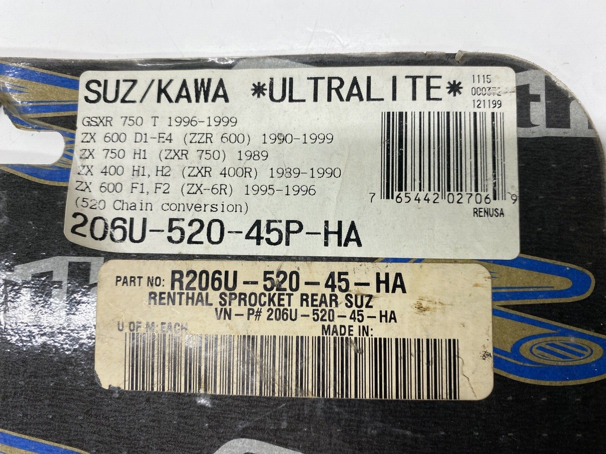 RENTHAL ALUMINUM ULTRALITE REAR SPROCKET KAWASAKI SUZUKI GSXR750