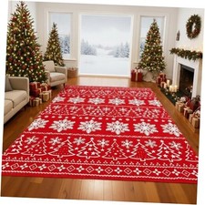Christmas Area Rug 5 x 7 ft Washable Rugs for Living Room Snowflake and