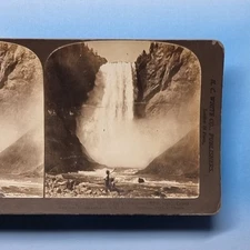 Yellowtone WY Stereoview 3D C1900 Real Photo USA Lower Falls Man & Woman