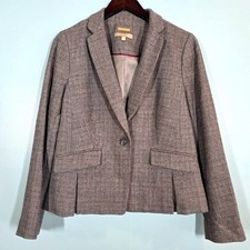 Talbots Women Gray Tweed Blazer Size 6 Italian Woven Wool Classic Tailored Style