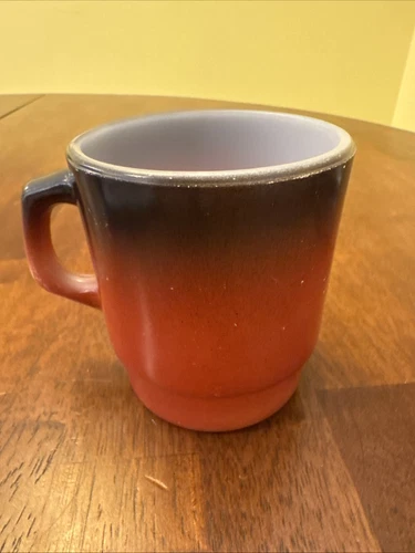 Anchor Hocking Fire King Oven Proof Coffee Cup Mug Red & Black Ombre USA