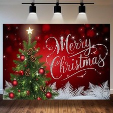 1pc Festive Christmas Banner - Merry Christmas Design with Red Background, Green