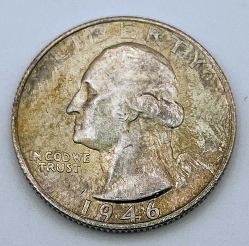 1946-S Washington Silver AU Toned Toning San Francisco Mint USA Coin