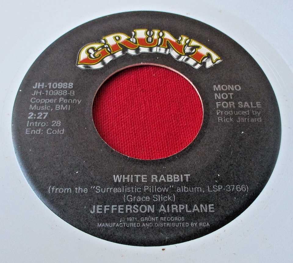 JEFFERSON AIRPLANE White Rabbit 45 rpm (1977) MONO/STEREO PROMO white ...