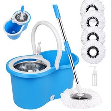 Spin Mop 360  Bucket Set Stainless Steel Wringer Spinning Handle  4 Mop Refill