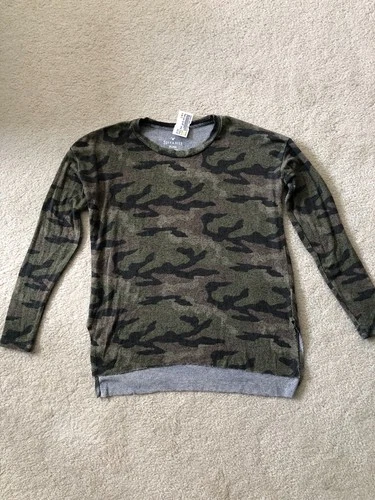 American Eagle Womens XS Soft & Sexy Plush Green Camo Sweater Sweatshirt Tunic